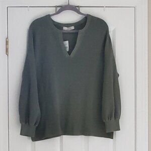 NWT Loft Long Sleeve V Neck 100% Cotton Ribbed Sweater Top in Sage
